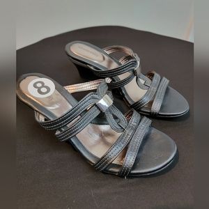 Sole Senseability Justine Black & Silver‎ Wedge Sandals Size 8